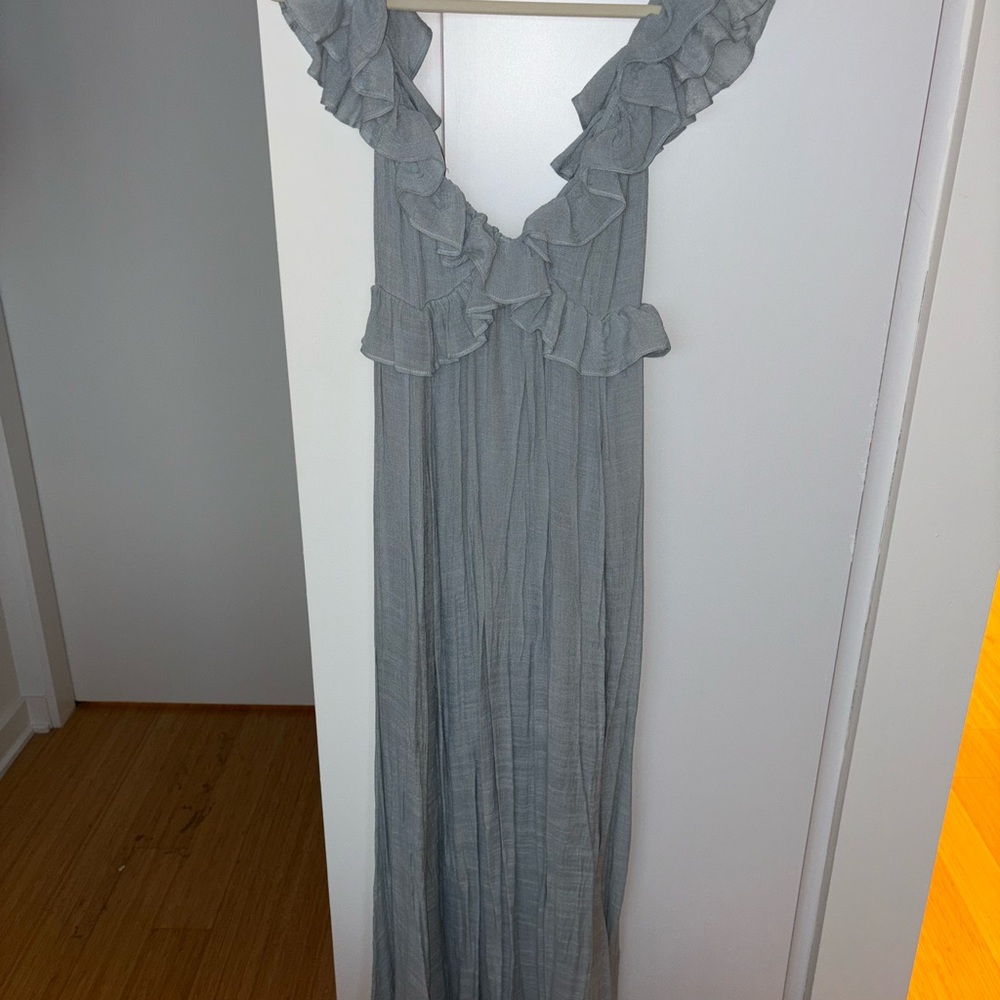 Flawless Blue-Gray Ruffle Maxi Dress
